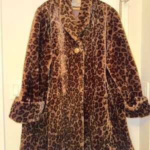 EUC Pelle Nova di Riviera Leopard Print Vintage Faux Fur Coat Size 14
